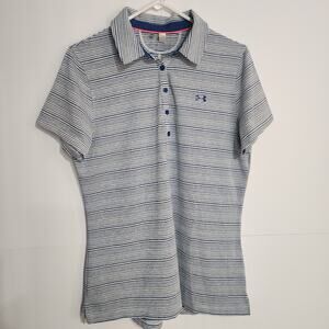 Under Armour Zinger Women's Golf Shirt Short Sleeve Striped Blue White Sz Large